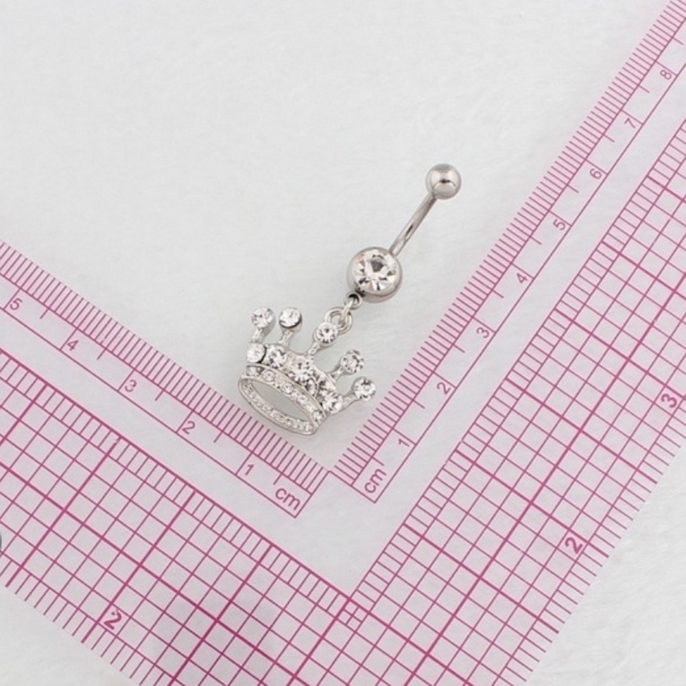 🔥3/$25🔥Steel Rhinestone Crown Belly Ring - Picture 2 of 4